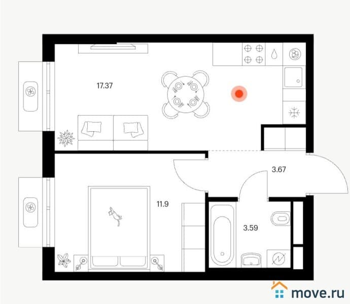 1-комн. квартира, 30.3 м&sup2;