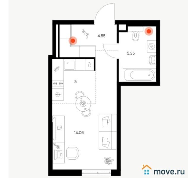 студия, 28.1 м²