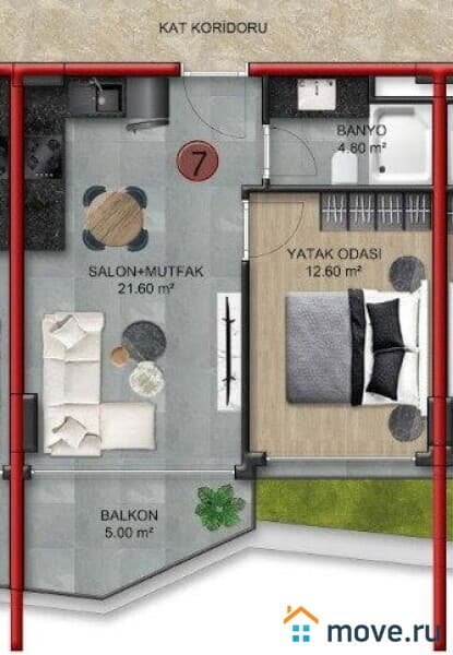 1-комн. апартаменты, 54 м²