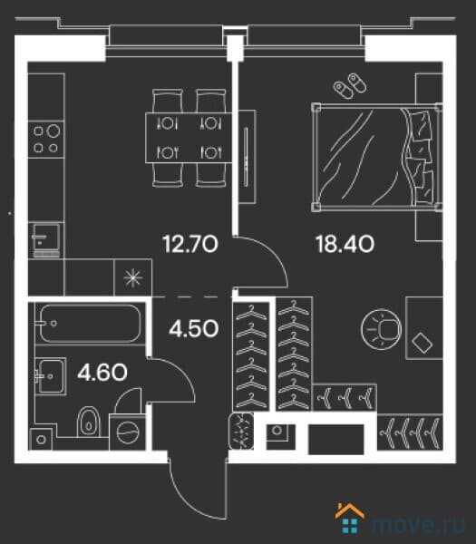 1-комн. квартира, 40.2 м²