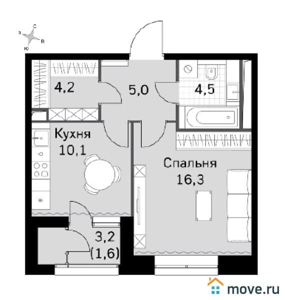 1-комн. квартира, 42 м²