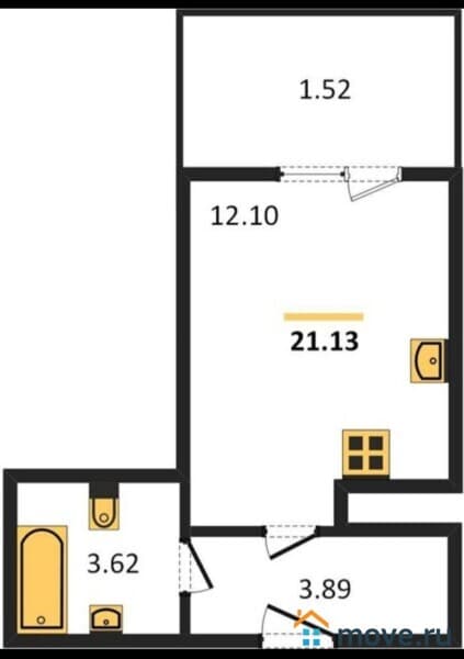 студия, 21.1 м²