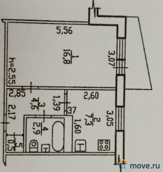 1-комн. квартира, 32.1 м²