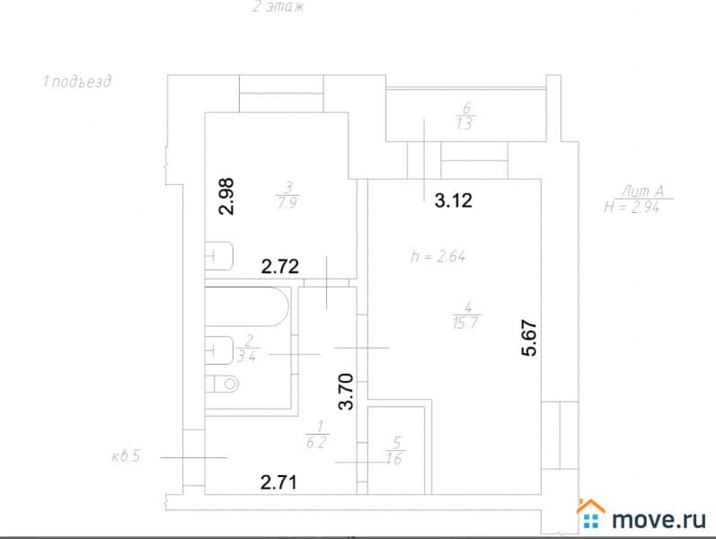 1-комн. квартира, 34.8 м²