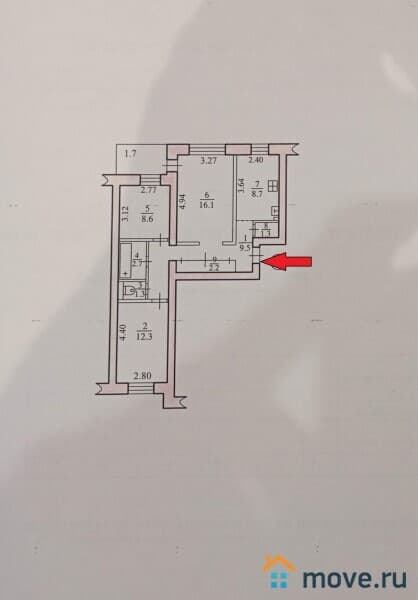 3-комн. квартира, 62.7 м²