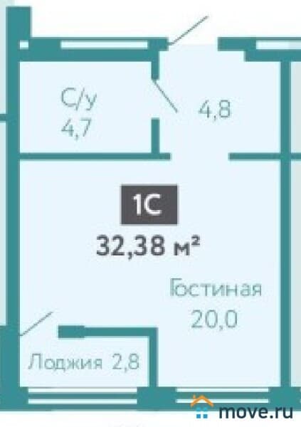 студия, 32.4 м²