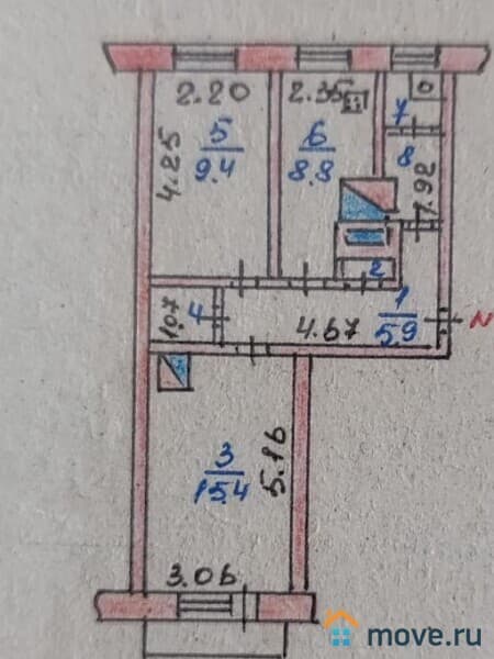 2-комн. квартира, 44.8 м²