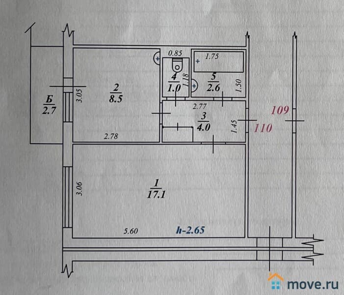 1-комн. квартира, 33.2 м²