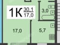 1-комн. квартира, 29.4 м²