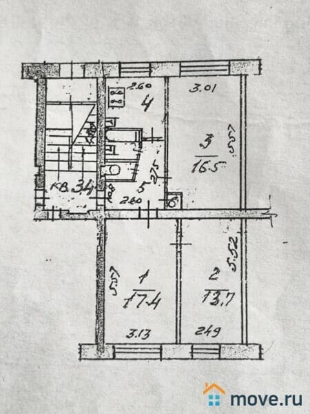 3-комн. квартира, 61.8 м²