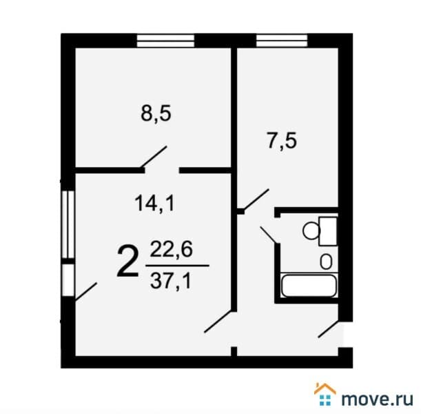 2-комн. квартира, 38 м&sup2;
