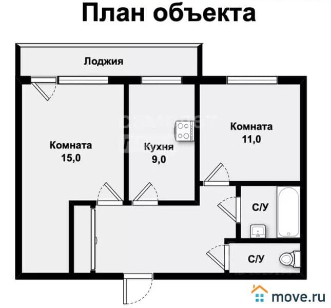 2-комн. квартира, 45 м&sup2;