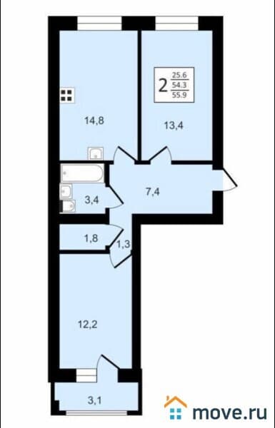 2-комн. квартира, 55.8 м&sup2;