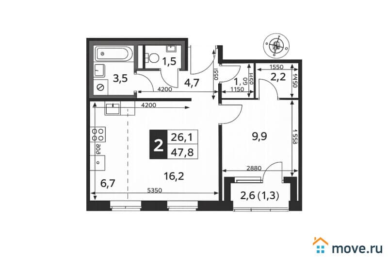 2-комн. квартира, 48 м&sup2;
