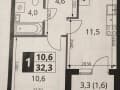 1-комн. квартира, 32.3 м&sup2;