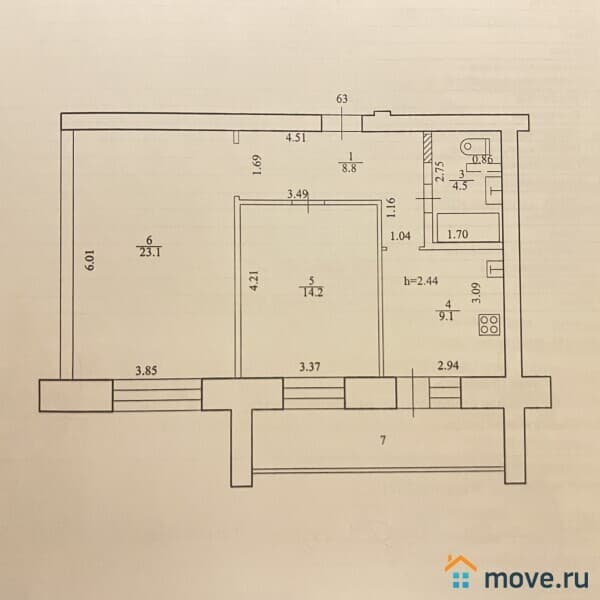 2-комн. квартира, 60.8 м&sup2;