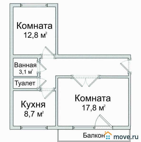 2-комн. квартира, 54 м&sup2;