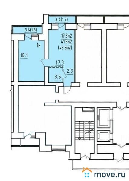 1-комн. квартира, 45.3 м&sup2;