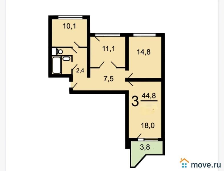 3-комн. квартира, 72.3 м&sup2;