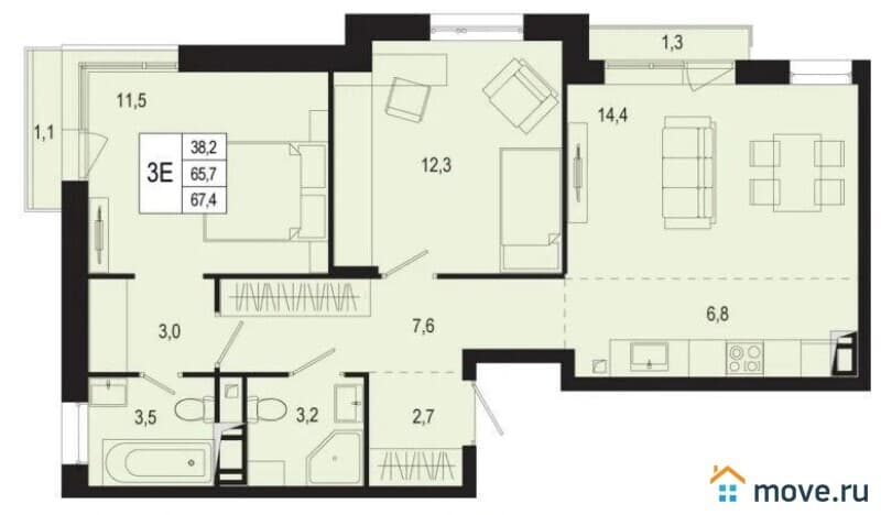 2-комн. квартира, 48 м&sup2;