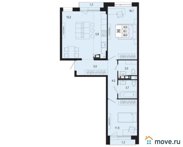 2-комн. квартира, 48 м&sup2;