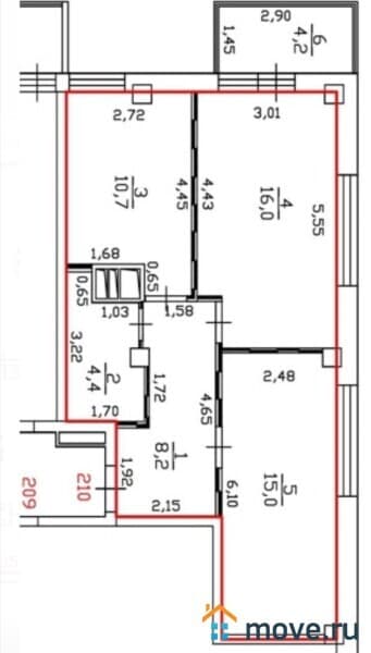 2-комн. квартира, 54.3 м&sup2;