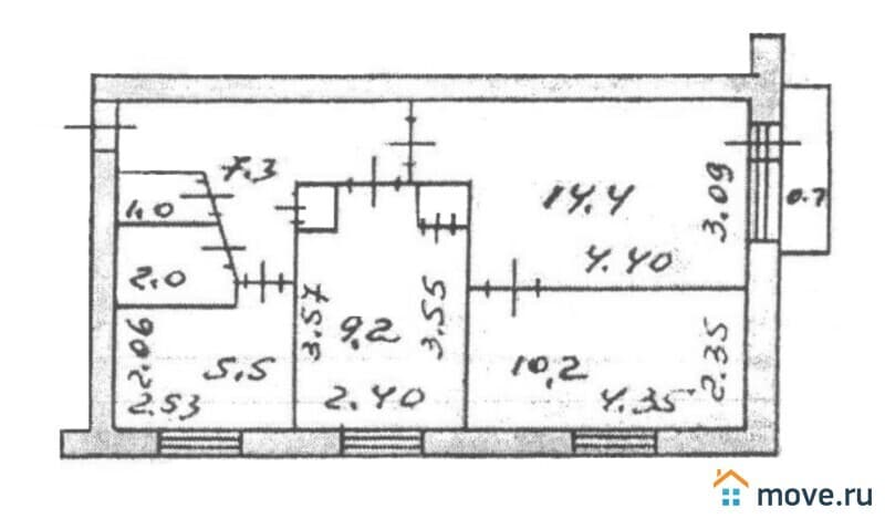 3-комн. квартира, 50 м&sup2;