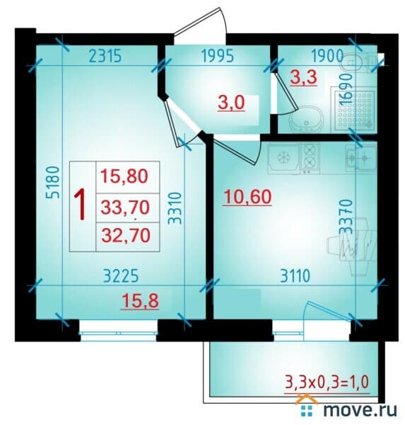 1-комн. квартира, 34 м²