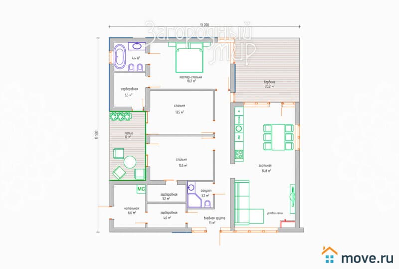 коттедж, 153 м², 13 соток