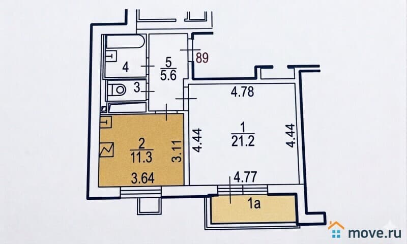 1-комн. квартира, 45.6 м&sup2;