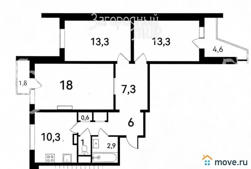 3-комн. квартира, 76.5 м&sup2;