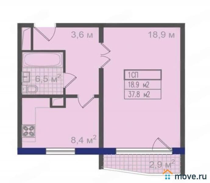 1-комн. квартира, 38.5 м&sup2;