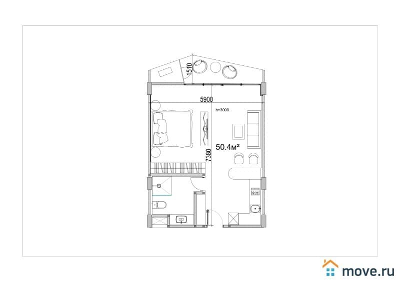 1-комн. апартаменты, 50 м²