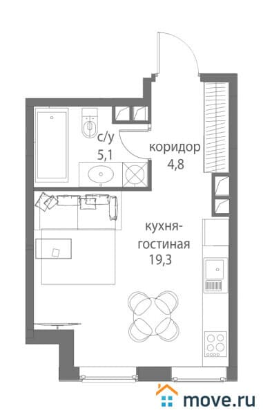 1-комн. квартира, 28 м²