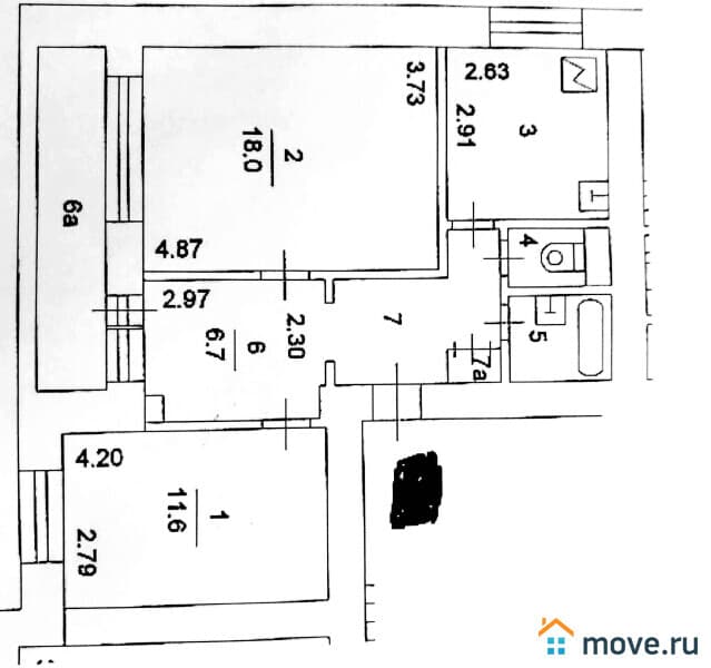 2-комн. квартира, 54 м²