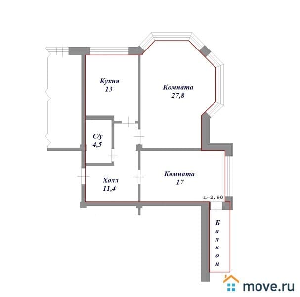 2-комн. квартира, 74 м²