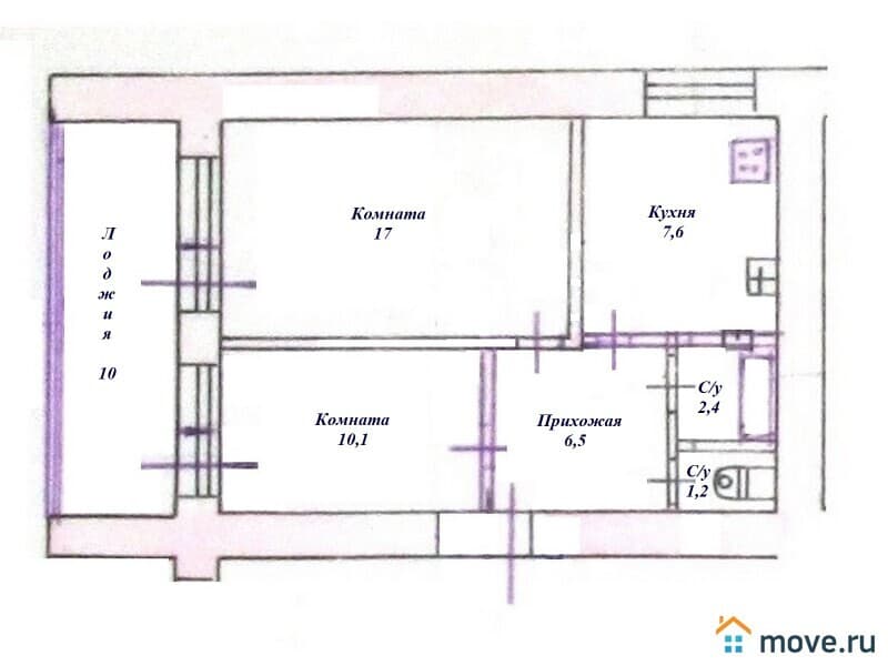 2-комн. квартира, 54.8 м²