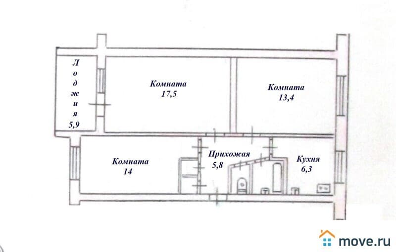 3-комн. квартира, 66.2 м²