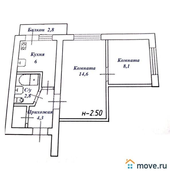 2-комн. квартира, 38.6 м²