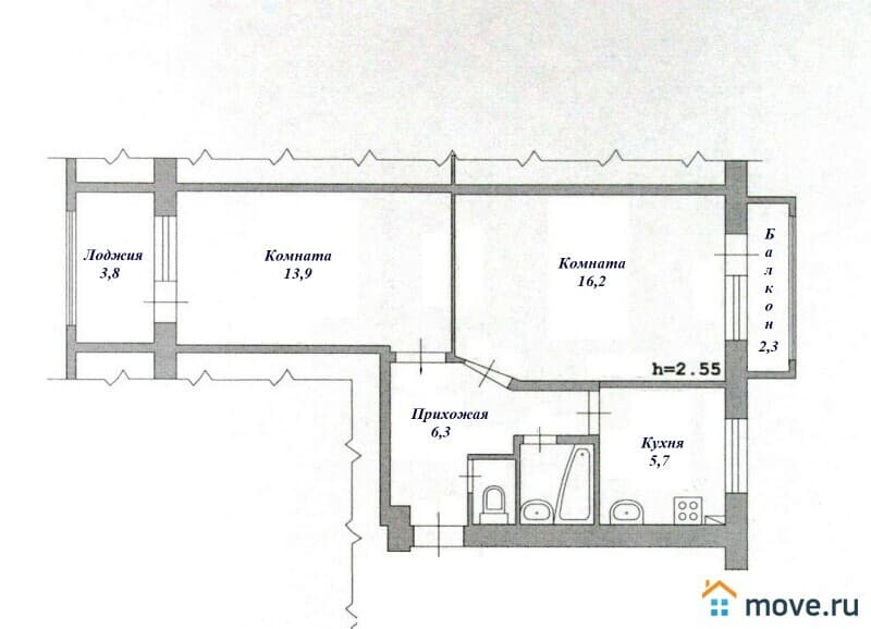 2-комн. квартира, 51 м²