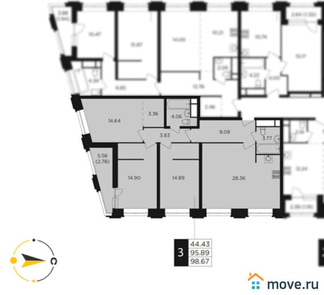 3-комн. квартира, 97 м²