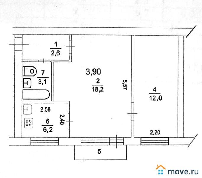 2-комн. квартира, 42.1 м²